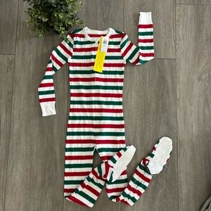 Old Navy Unisex Footed Pajamas Size 5T Festive Striped Matching Family Christmas